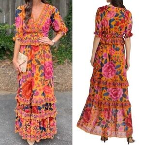 FARM RIO Yellow Floral Maxi Dress - Large